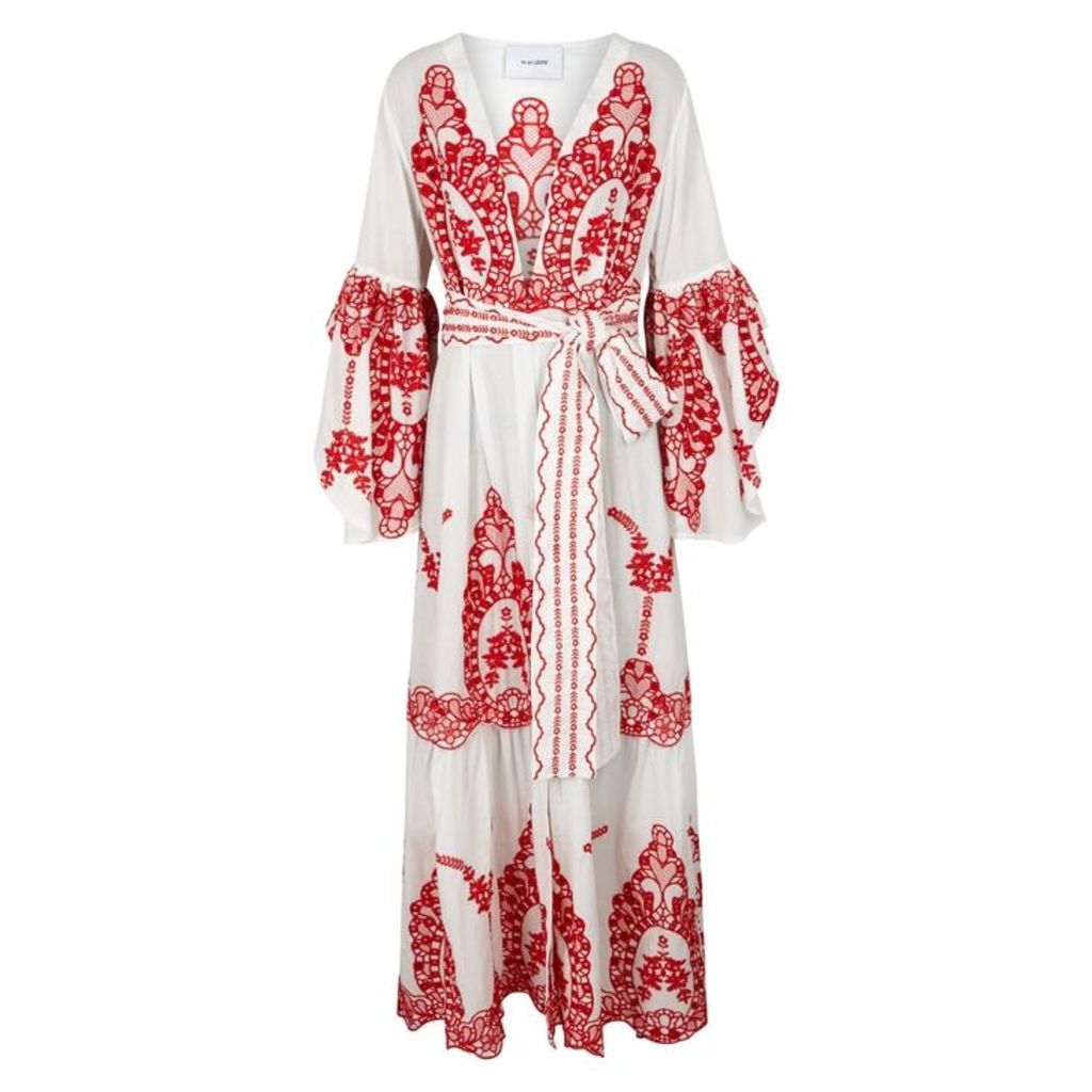 WE ARE LEONE Off White Embroidered Cotton Maxi Jacket
