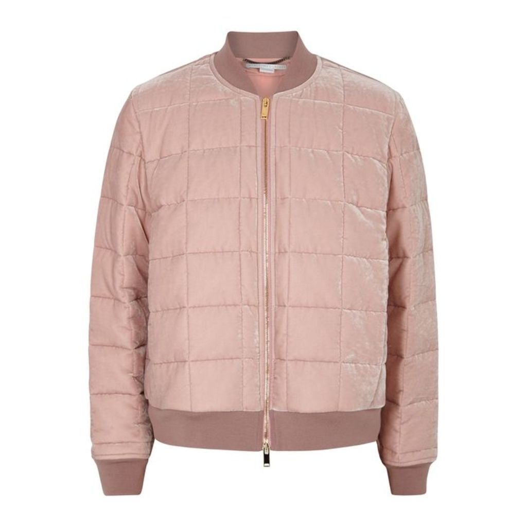 Stella McCartney Pale Pink Quilted Velvet Bomber Jacket