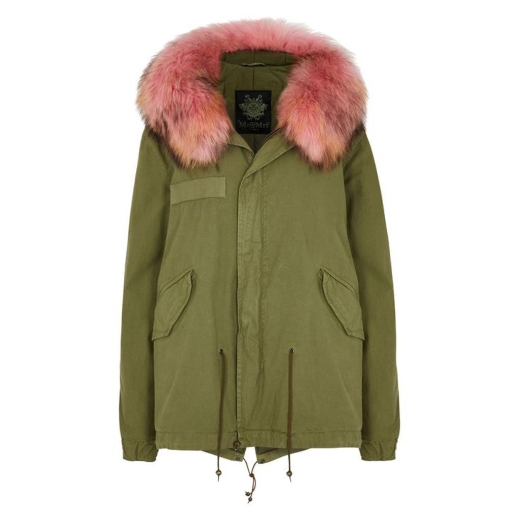 Mr & Mrs Italy Army Green Fur-trimmed Cotton-blend Parka
