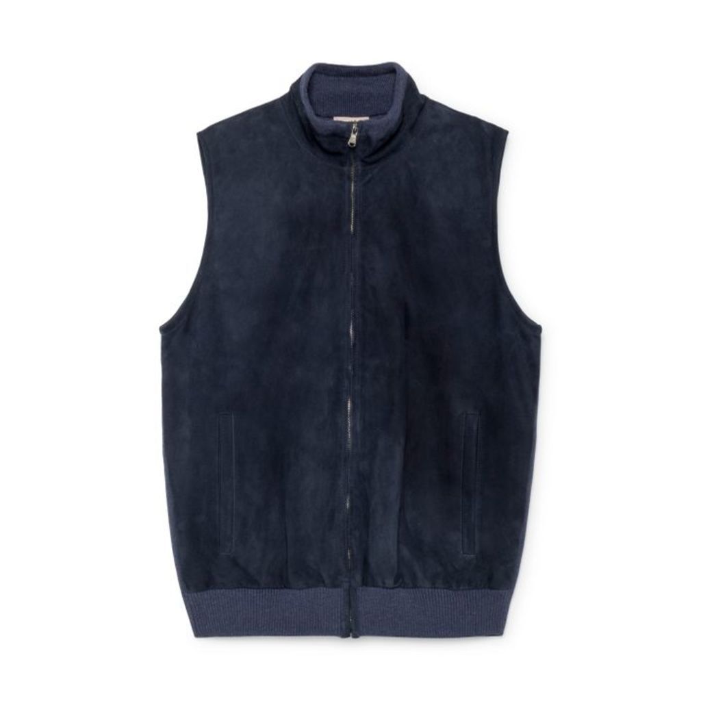 Hackett Suede Front Merino Wool And Cashmere Gilet