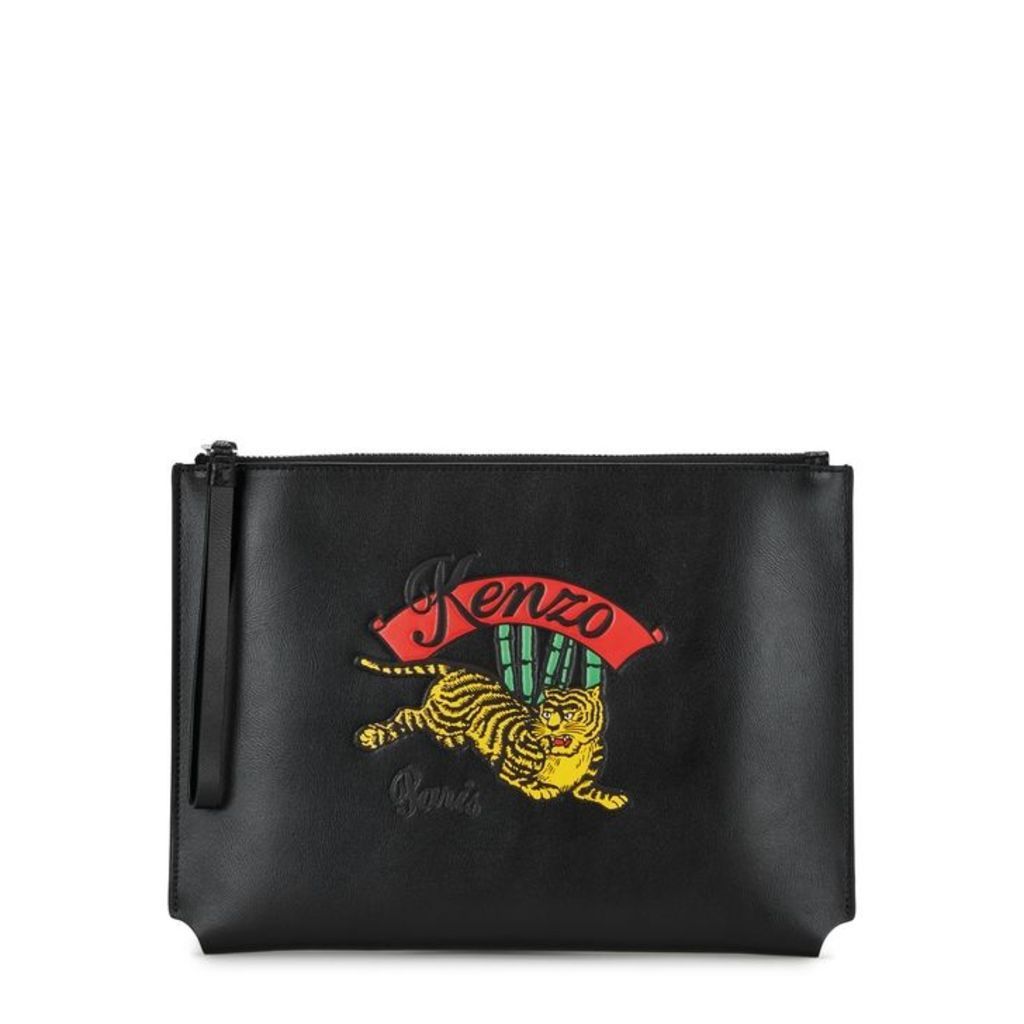 Kenzo Jumping Tiger Black Leather Pouch