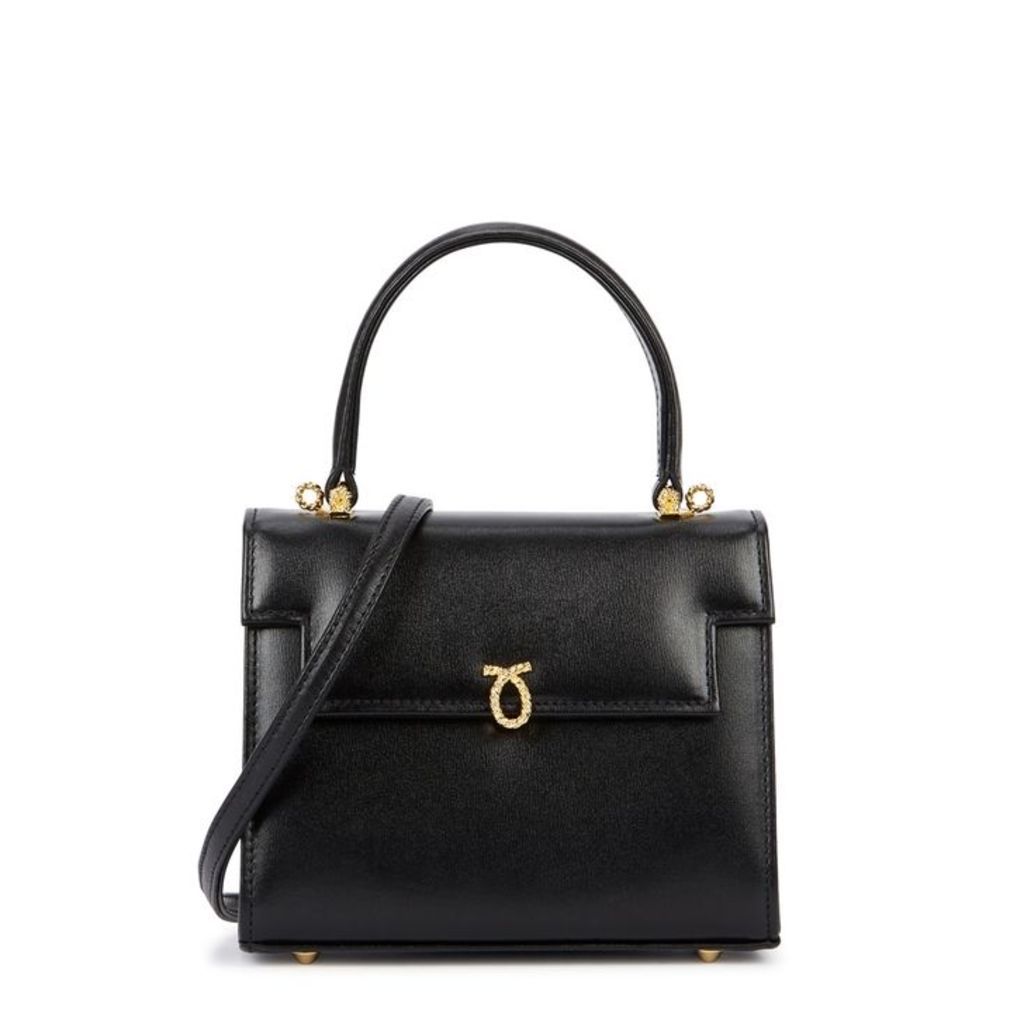 Launer Viola Mini Black Leather Top Handle Bag