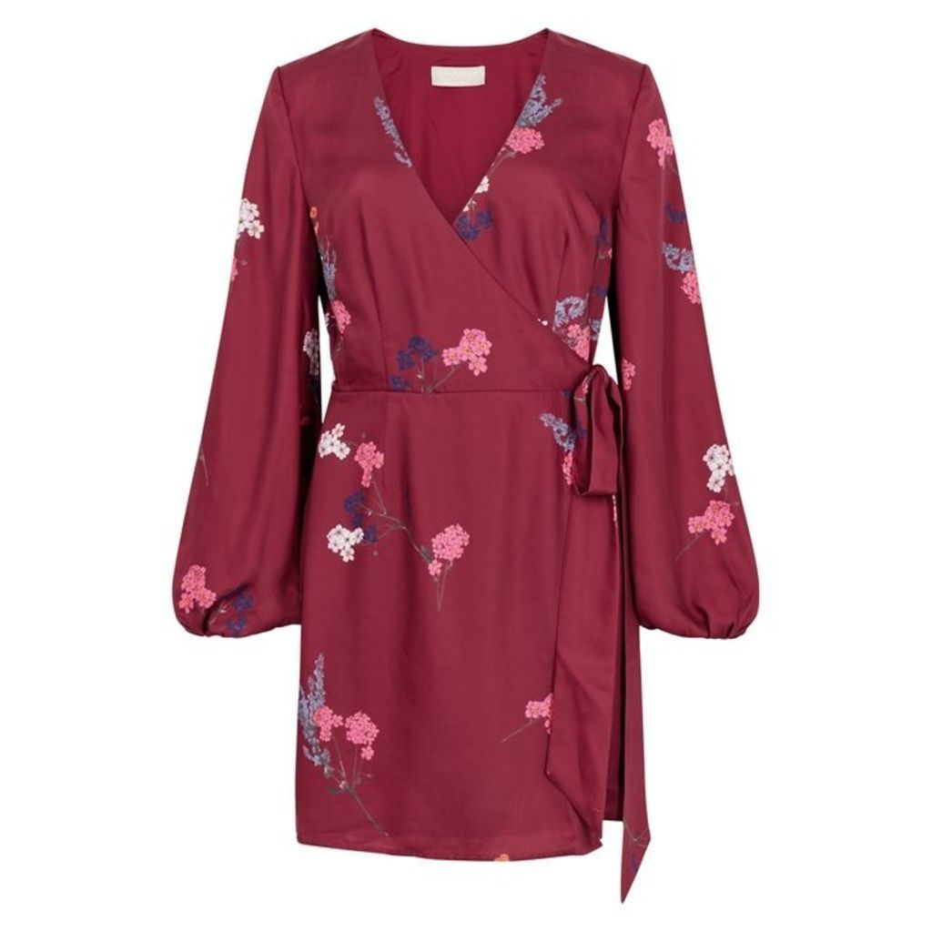 KEEPSAKE Hurricane Floral-print Satin Wrap Dress