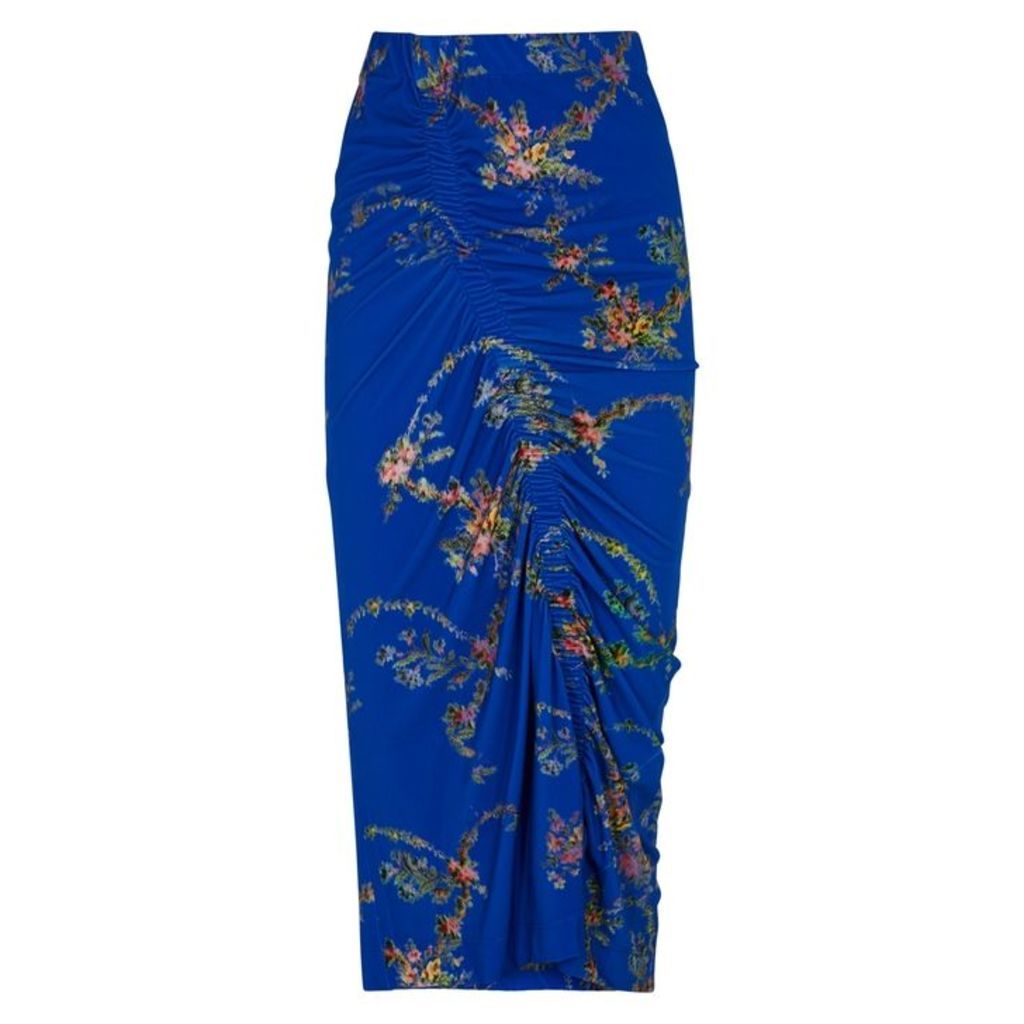 Preen By Thornton Bregazzi Tracy Blue Floral-print Skirt