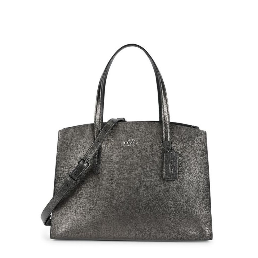 Coach Charlie Carryall 28 Gunmetal Leather Tote