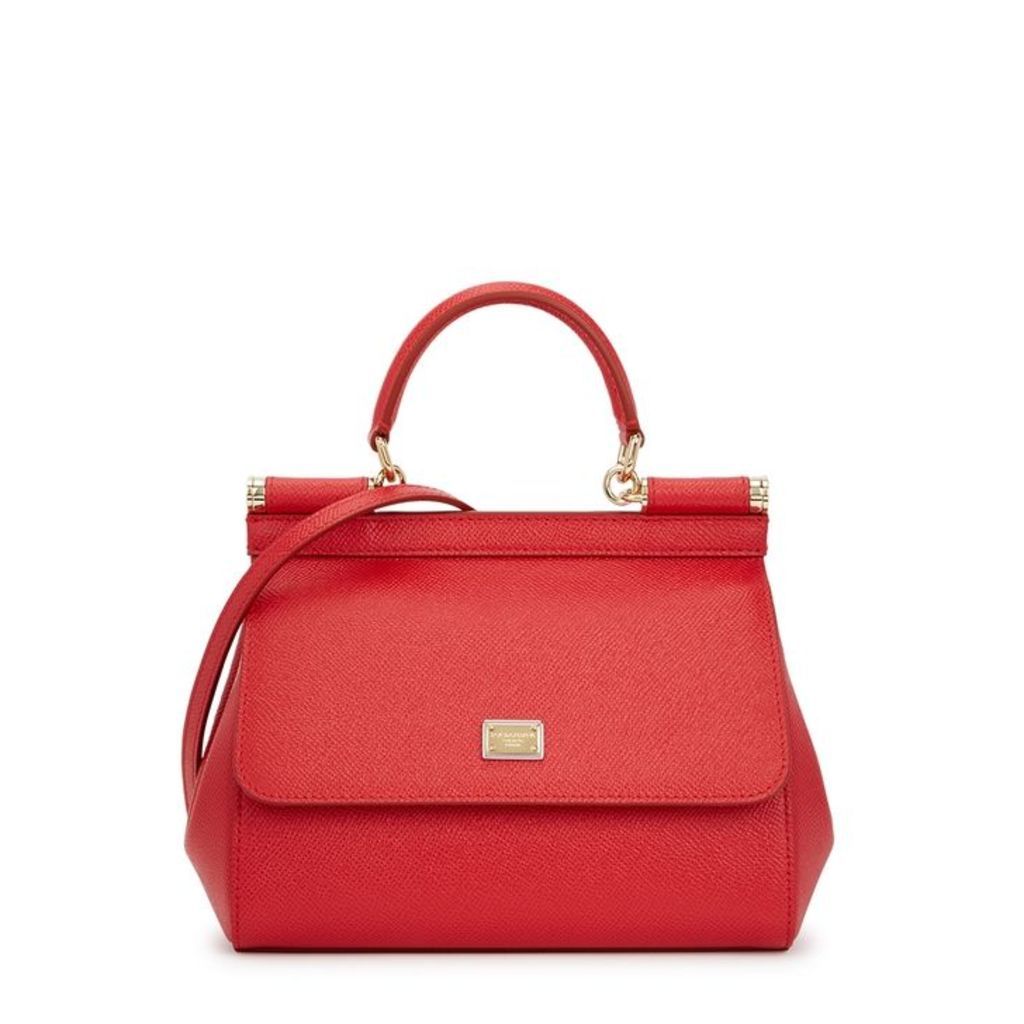 Dolce & Gabbana Miss Sicily Red Grained Leather Top Handle Bag