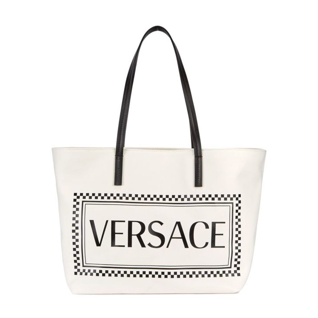 Versace White Logo-print Canvas Tote