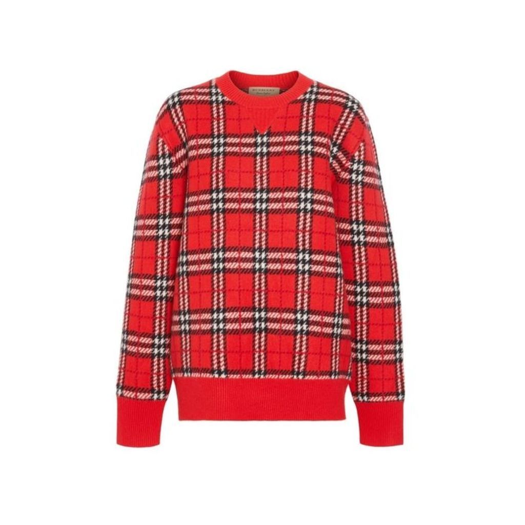 Burberry Check Cashmere Jacquard Sweater