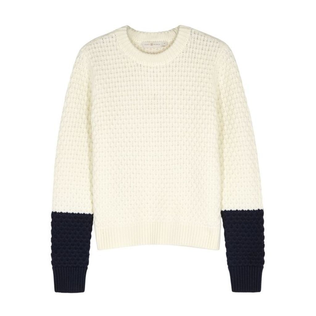 Tory Burch Ivory Honeycomb-knit Wool Jumper