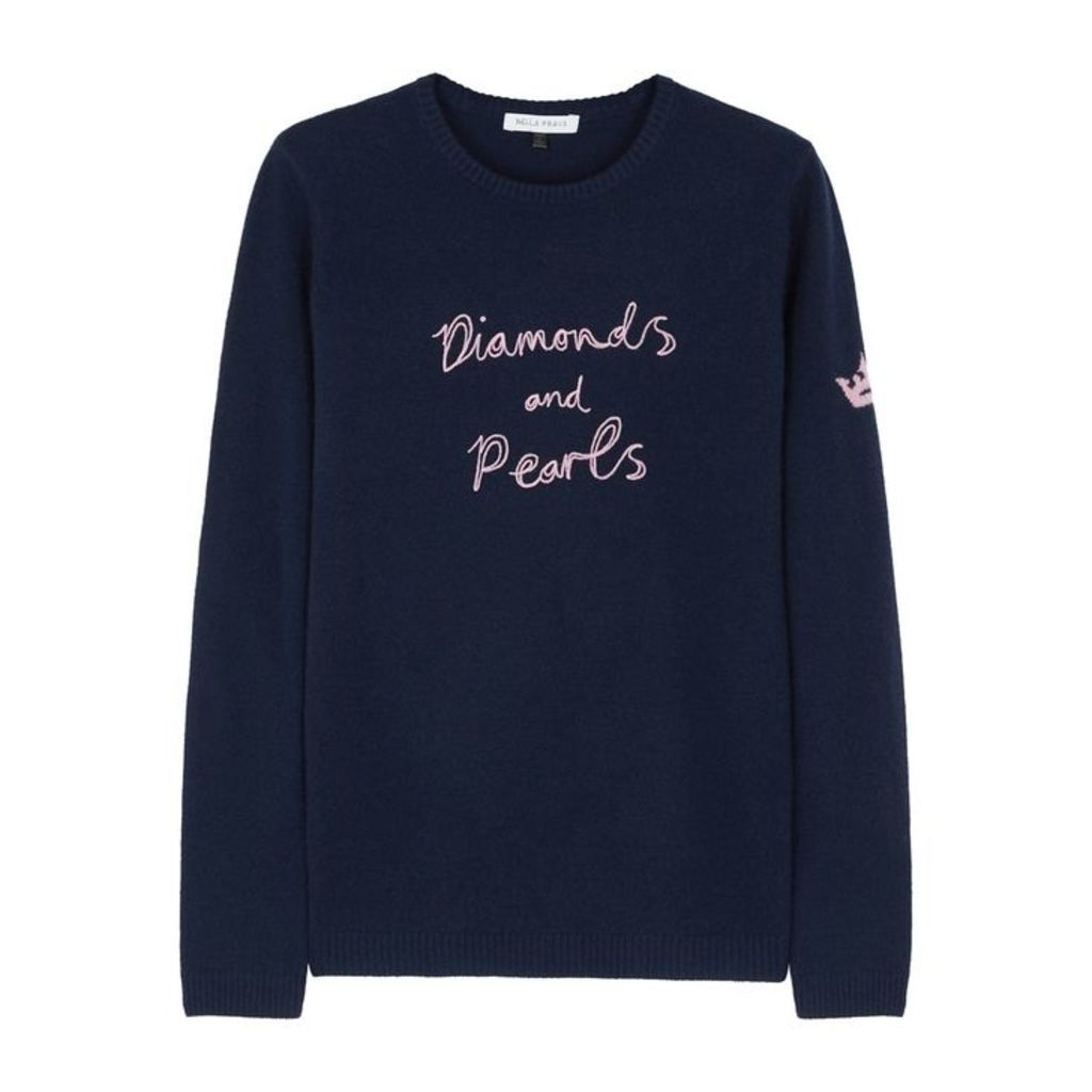 BELLA FREUD Diamonds And Pearls Navy Cashmere Jumper