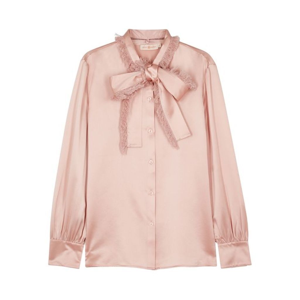 Tory Burch Pink Fringe-trimmed Silk Shirt
