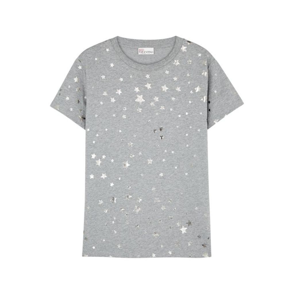 RED Valentino Grey Star-print Cotton T-shirt