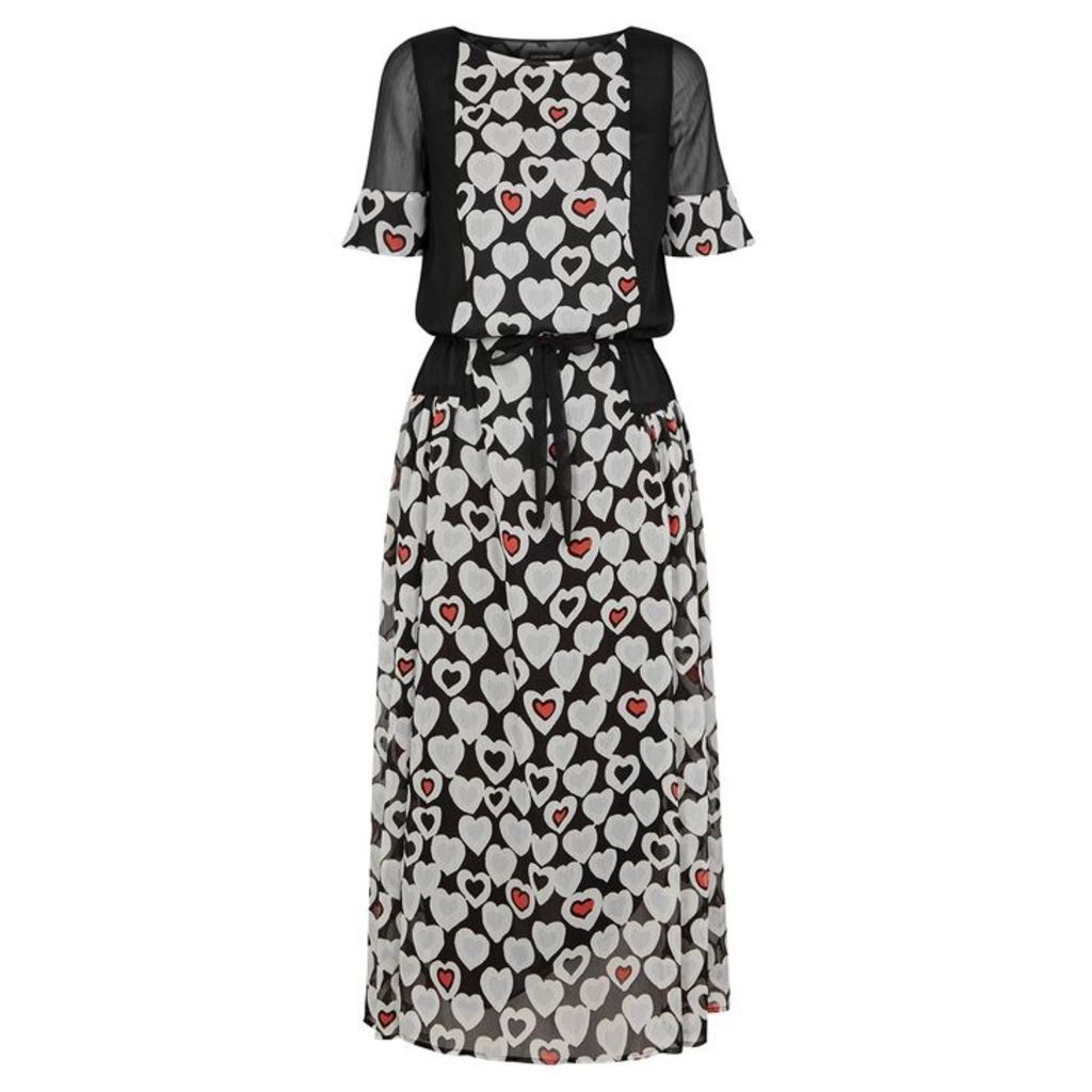 Emporio Armani Black Heart-print Chiffon Midi Dress