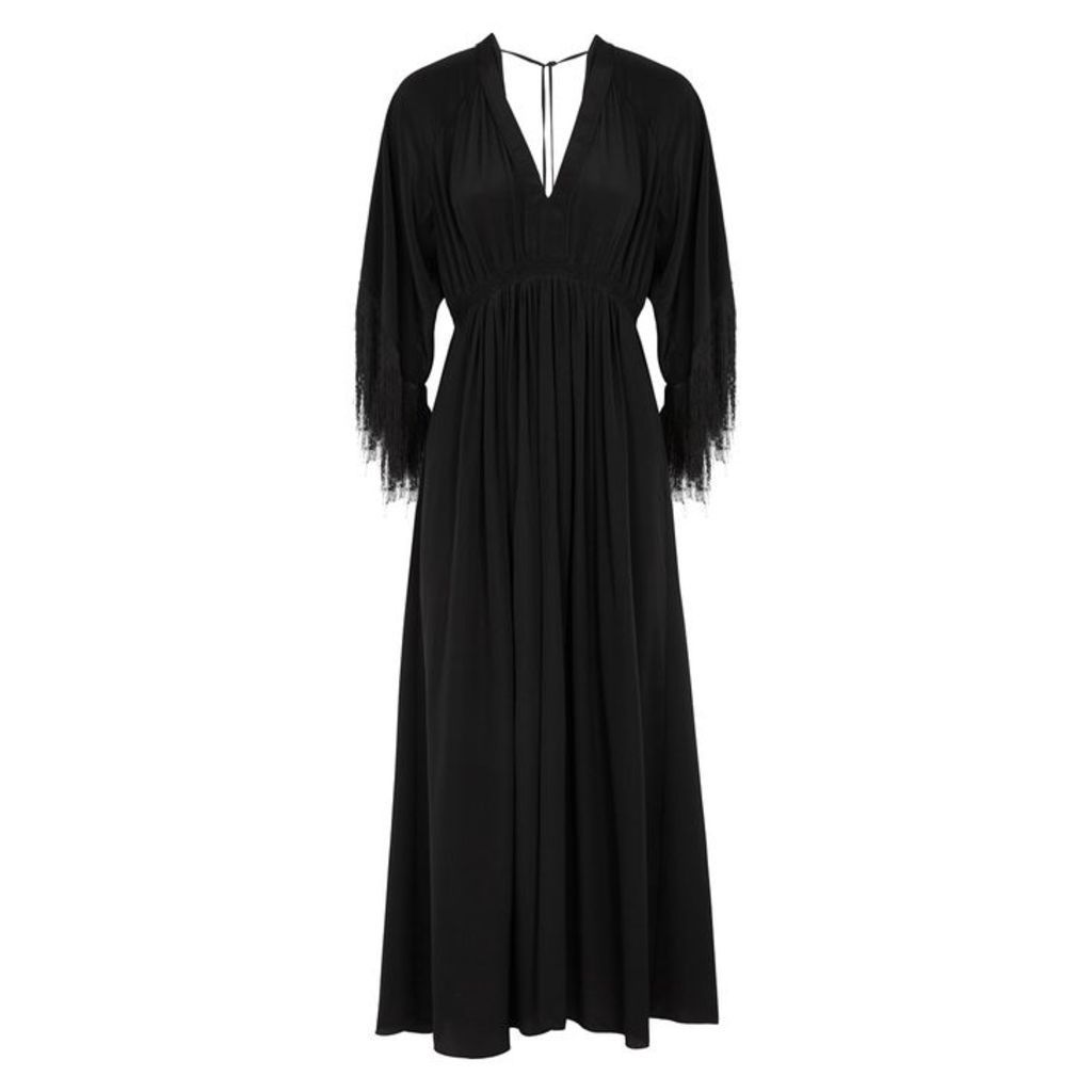 Forte forte Black Fringed Silk Maxi Dress