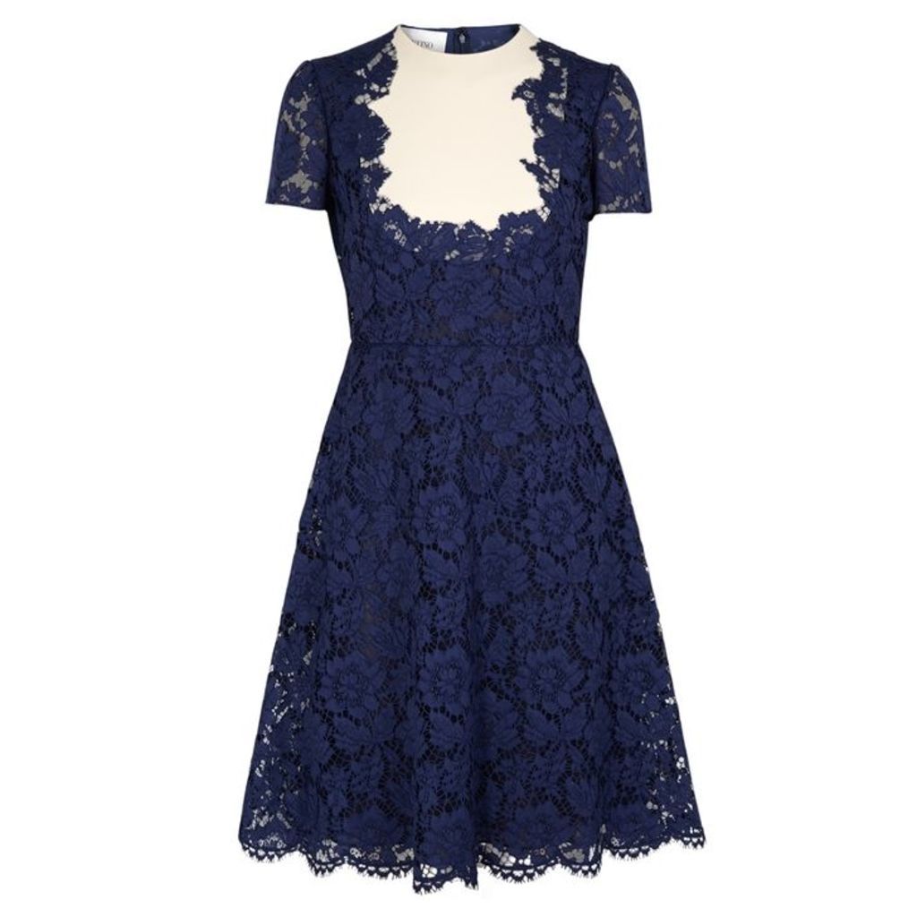 Valentino Navy Panelled Lace Dress