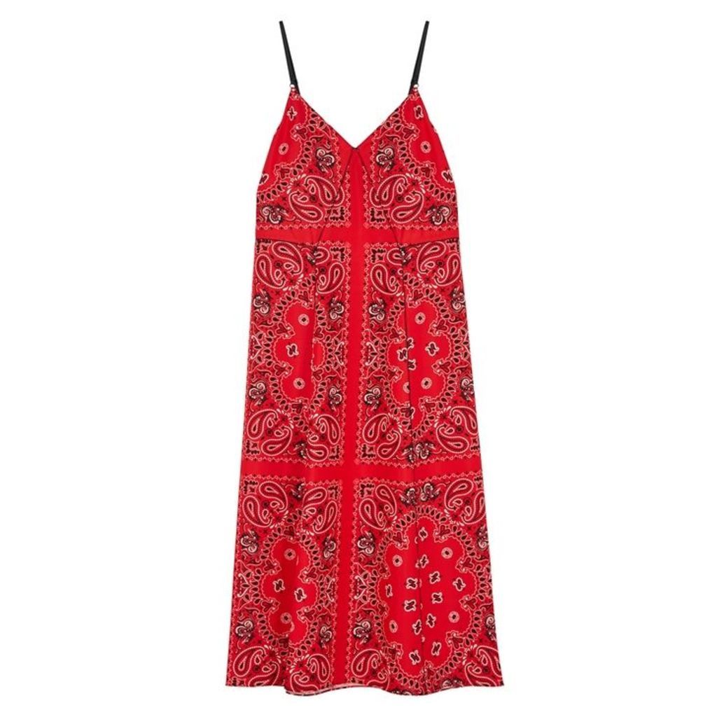 Alexander Wang Red Printed Silk Midi Slip Dress