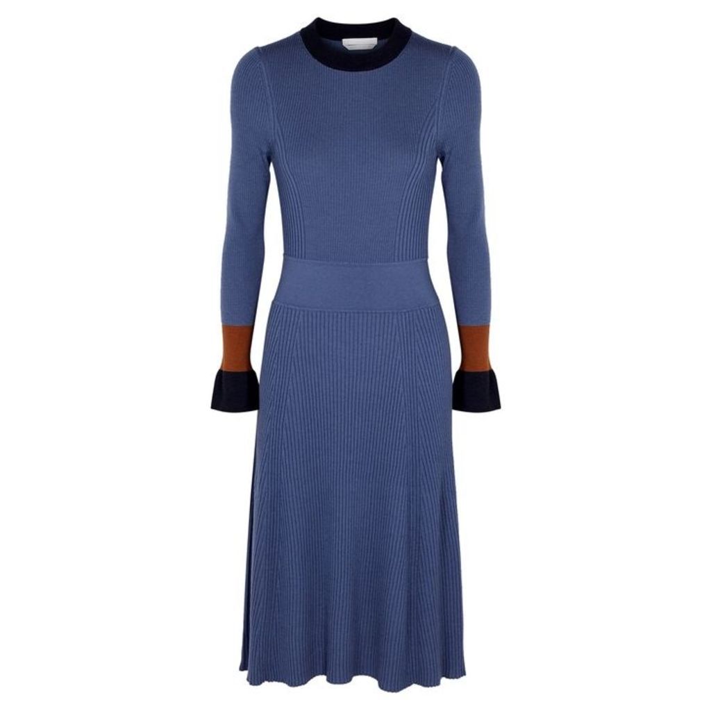 BOSS Fussa Blue Wool Midi Dress