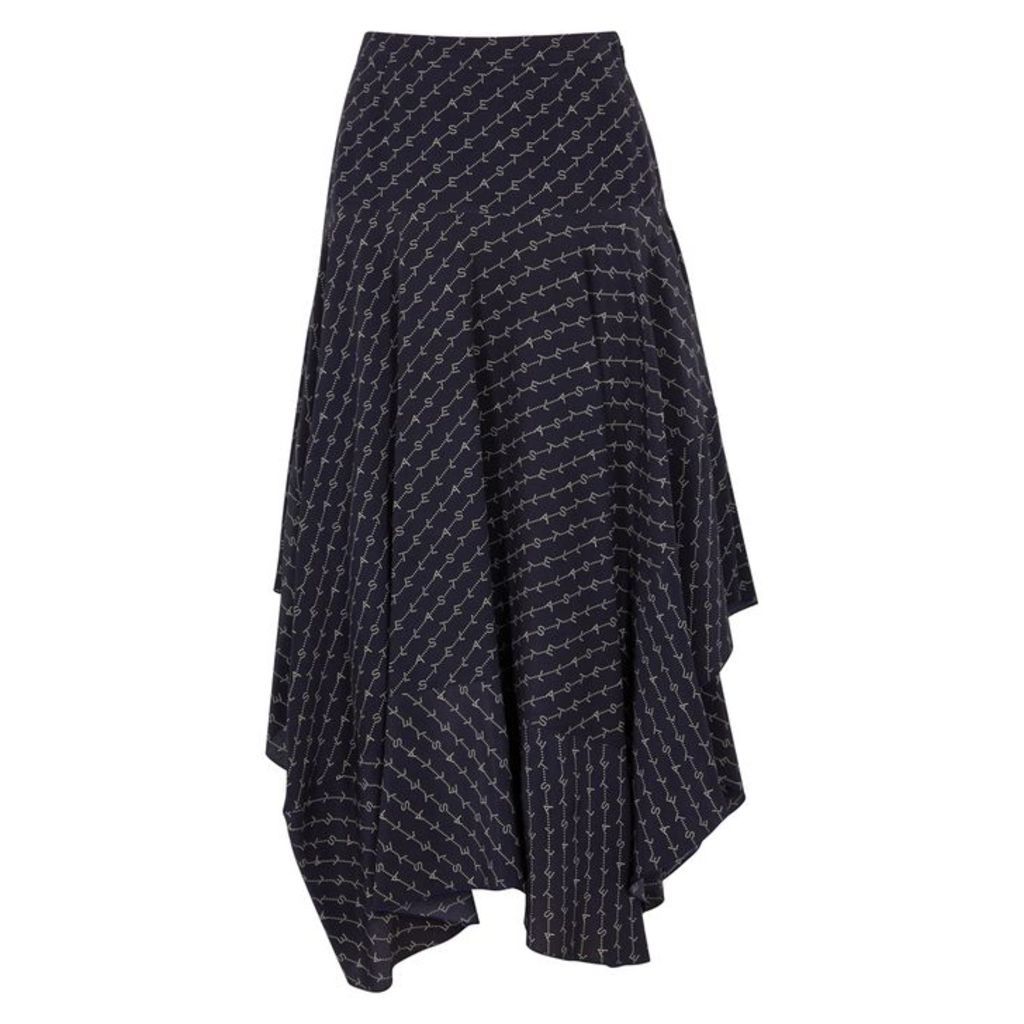 Stella McCartney Poppy Navy Monogrammed Silk Skirt