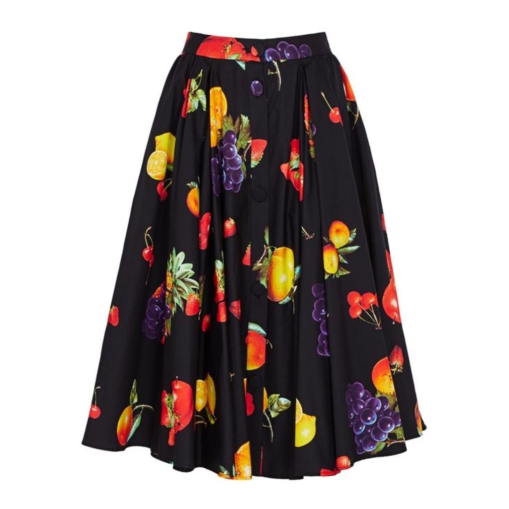 MSGM Black Fruit-print Poplin Skirt