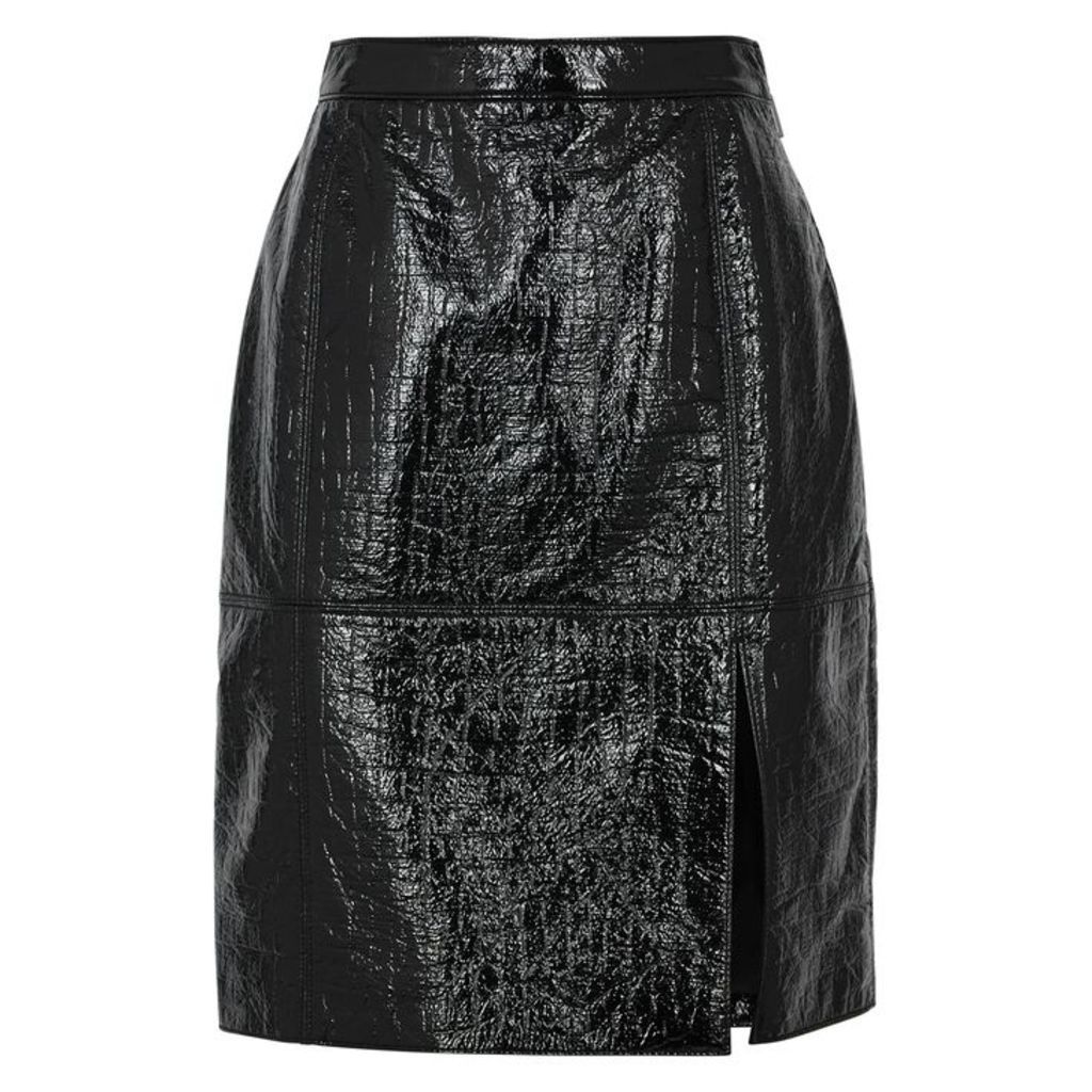 MSGM Black Patent Faux-leather Skirt