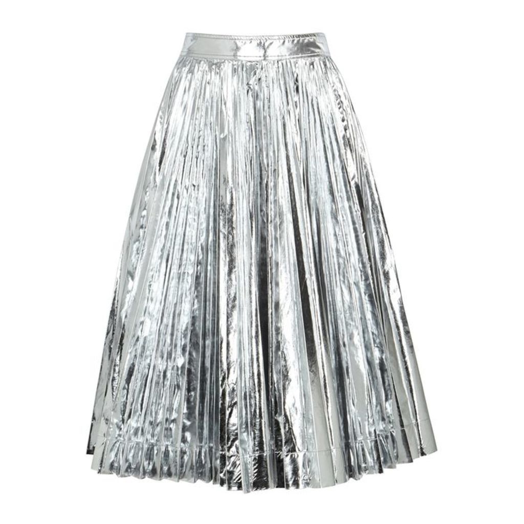 Calvin Klein 205W39NYC Silver Pleated Taffeta Midi Skirt