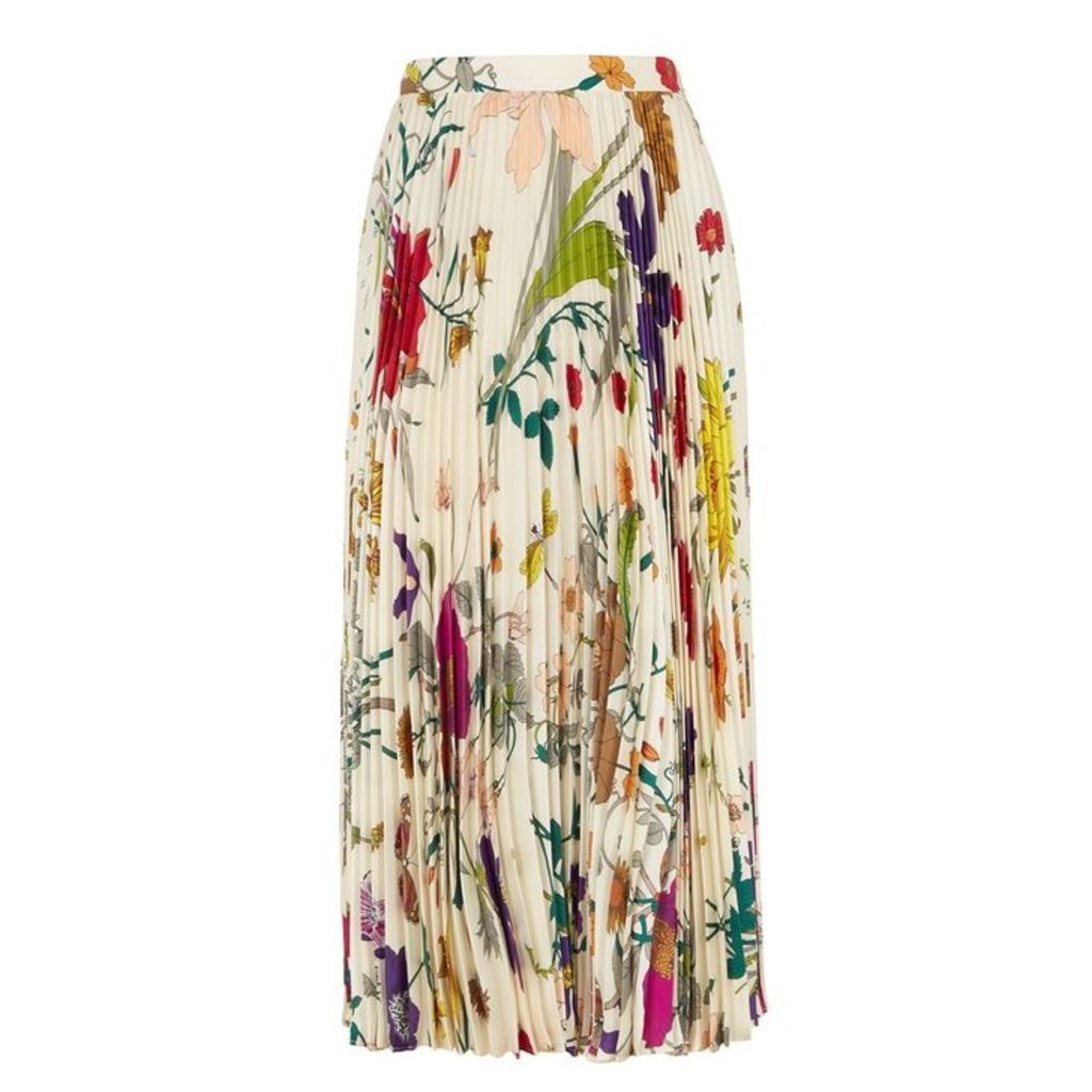 Gucci Flora-print Pleated Silk Skirt