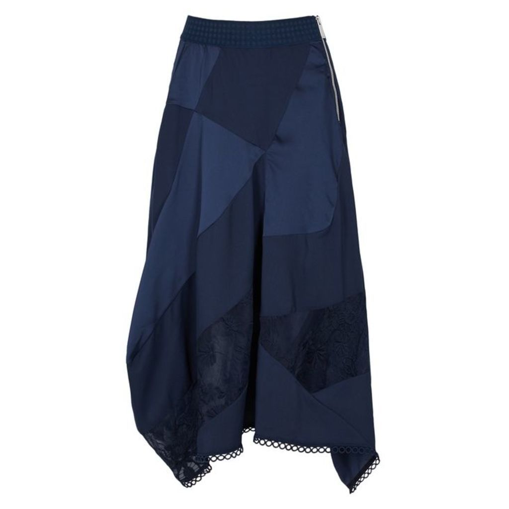 HIGH Concept Navy Panelled Satin Skirt