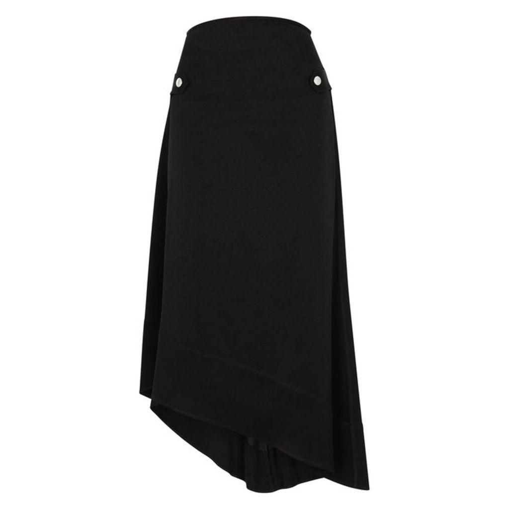 Ellery Backbone Black Asymmetric Satin Skirt