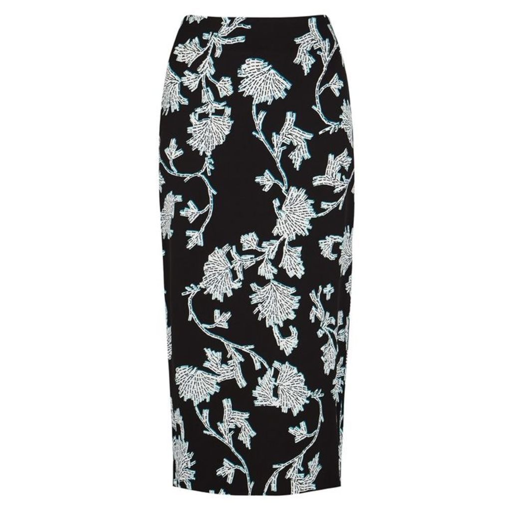Diane Von Furstenberg Kara Black Floral-print Midi Skirt