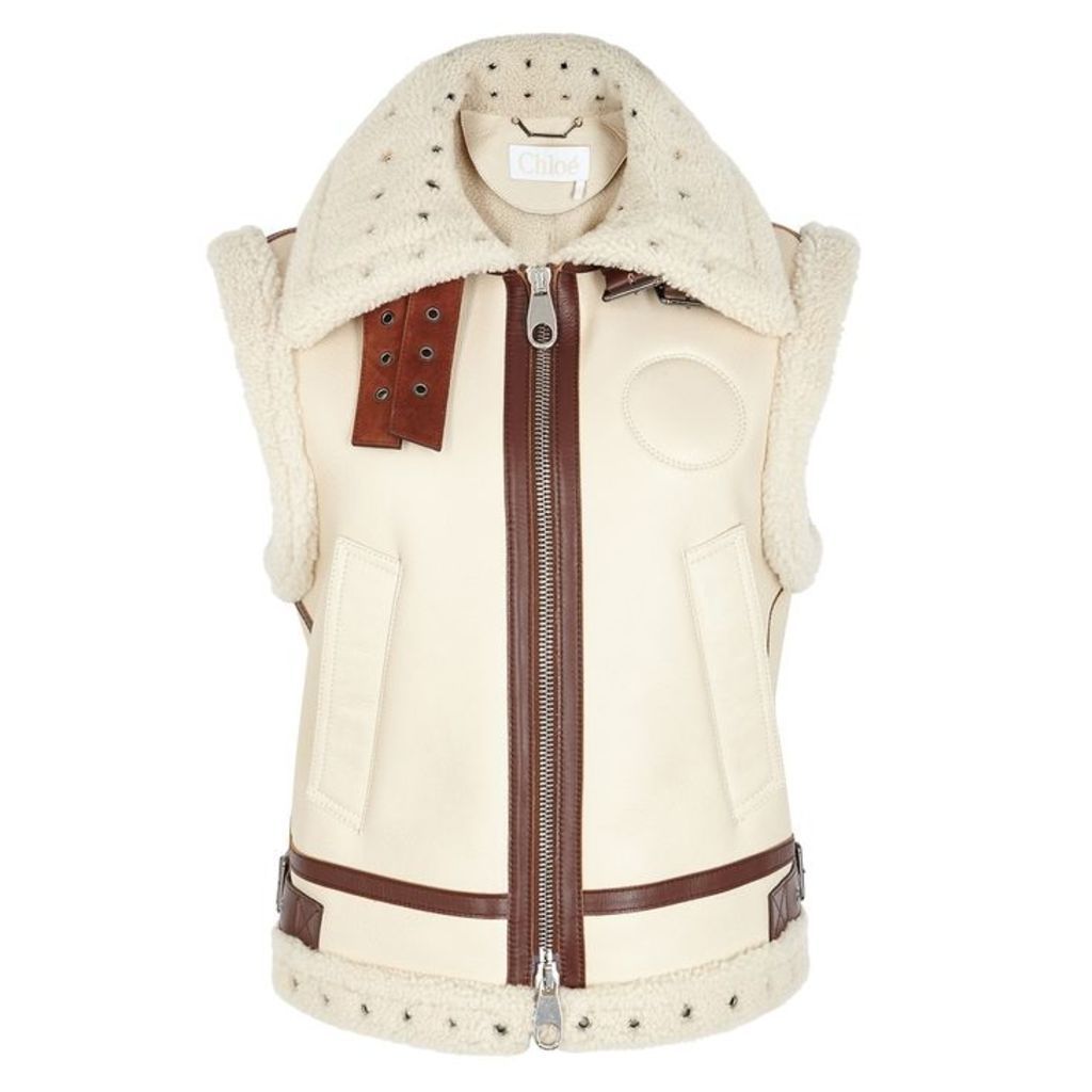 ChloÃ© Cream Shearling-trimmed Leather Gilet