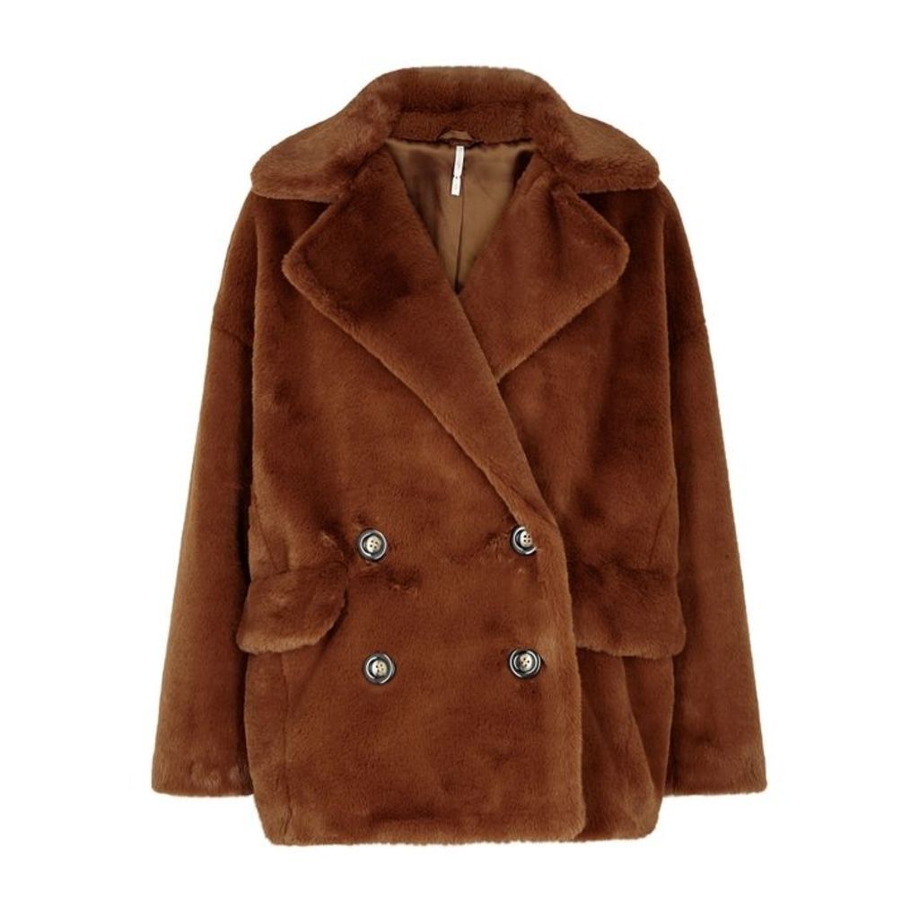 Free People Kate Brown Faux-fur Coat