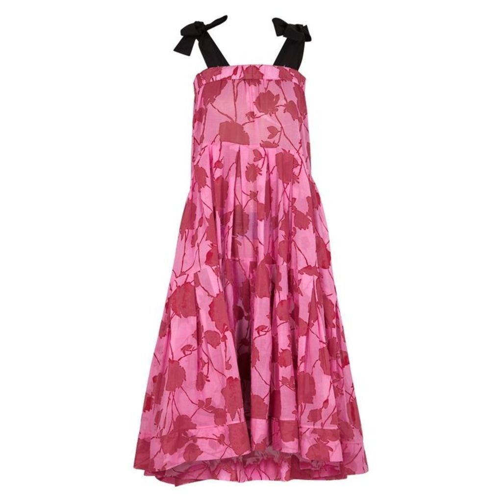 Lila. eugÃ©nie Pink Floral-print Voile Midi Dress