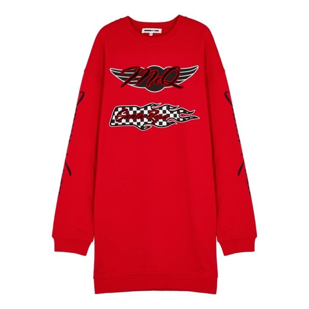 McQ Alexander McQueen Red Printed Cotton Sweatshirt Dress