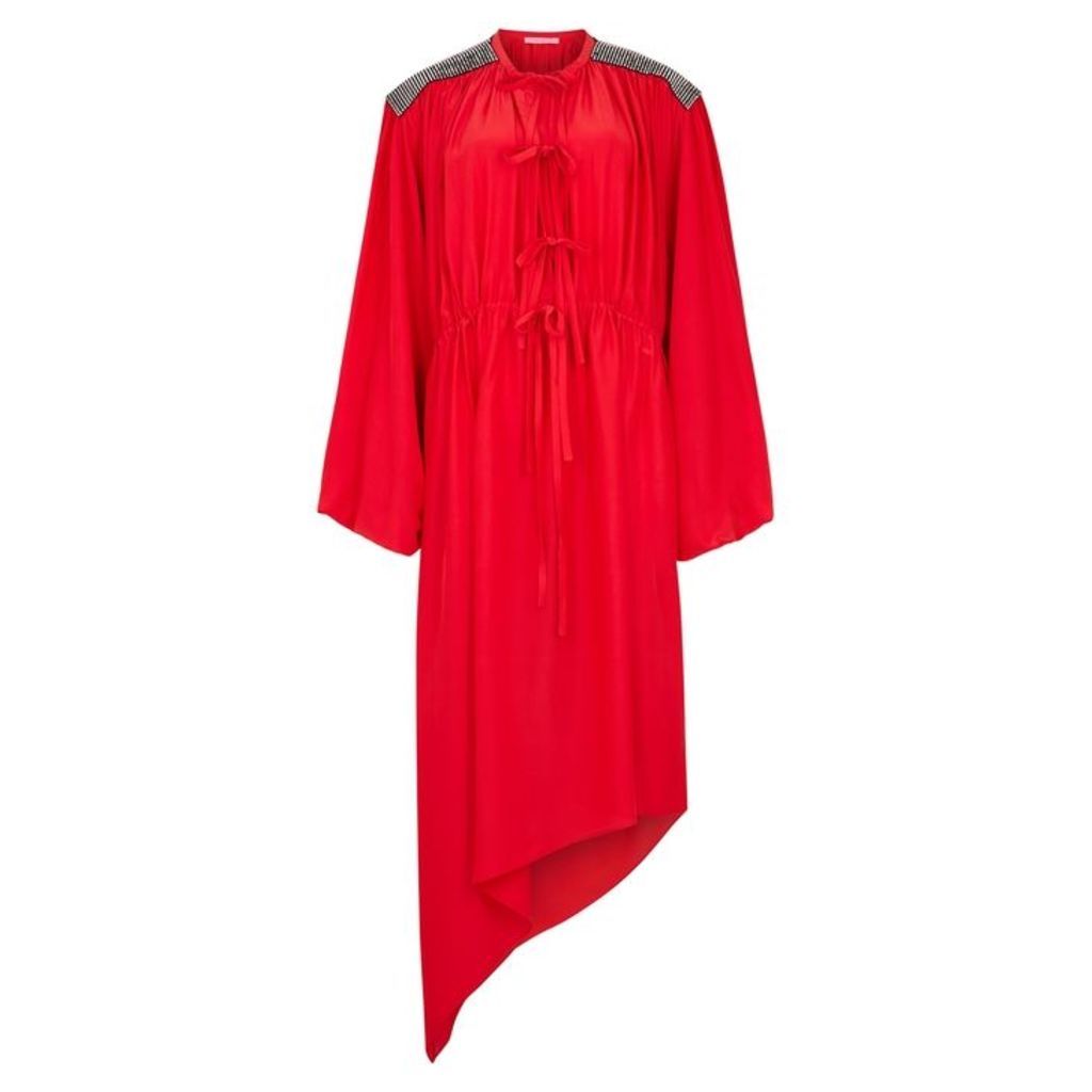 Christopher Kane Red Embellished Crepe De Chine Midi Dress