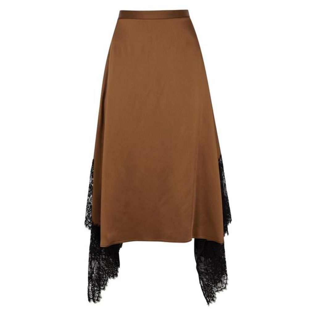 Christopher Kane Toffee Lace-trimmed Satin Midi Skirt