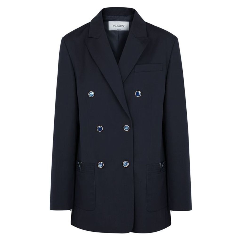 Valentino Navy Double-breasted Wool Blazer