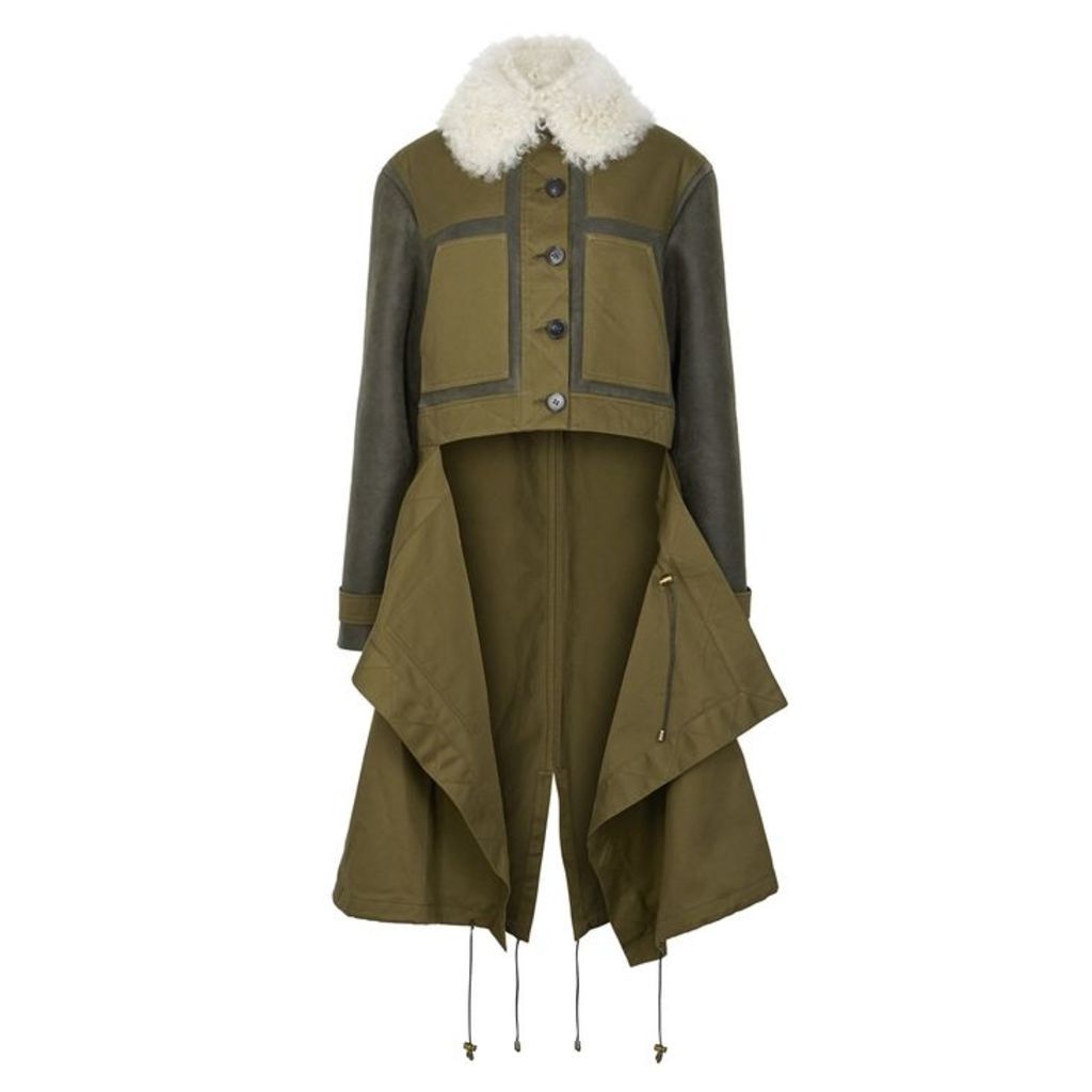 MONSE Olive Shearling-trimmed Twill Coat