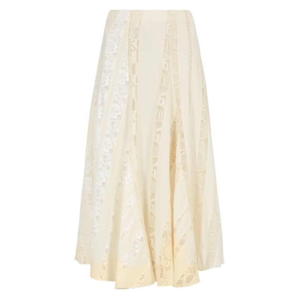 ChloÃ© Ivory Lace-trimmed Silk Skirt