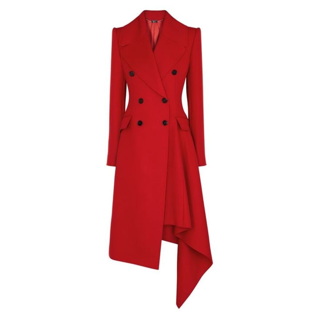 Alexander McQueen Red Draped Wool-blend Coat