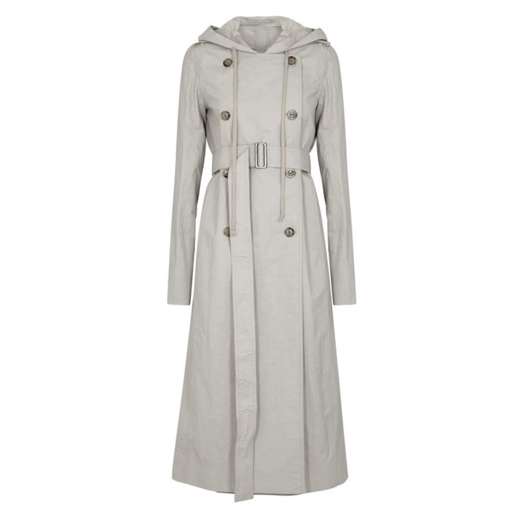 Rick Owens Grey Hooded Coated Twill Trench Coat