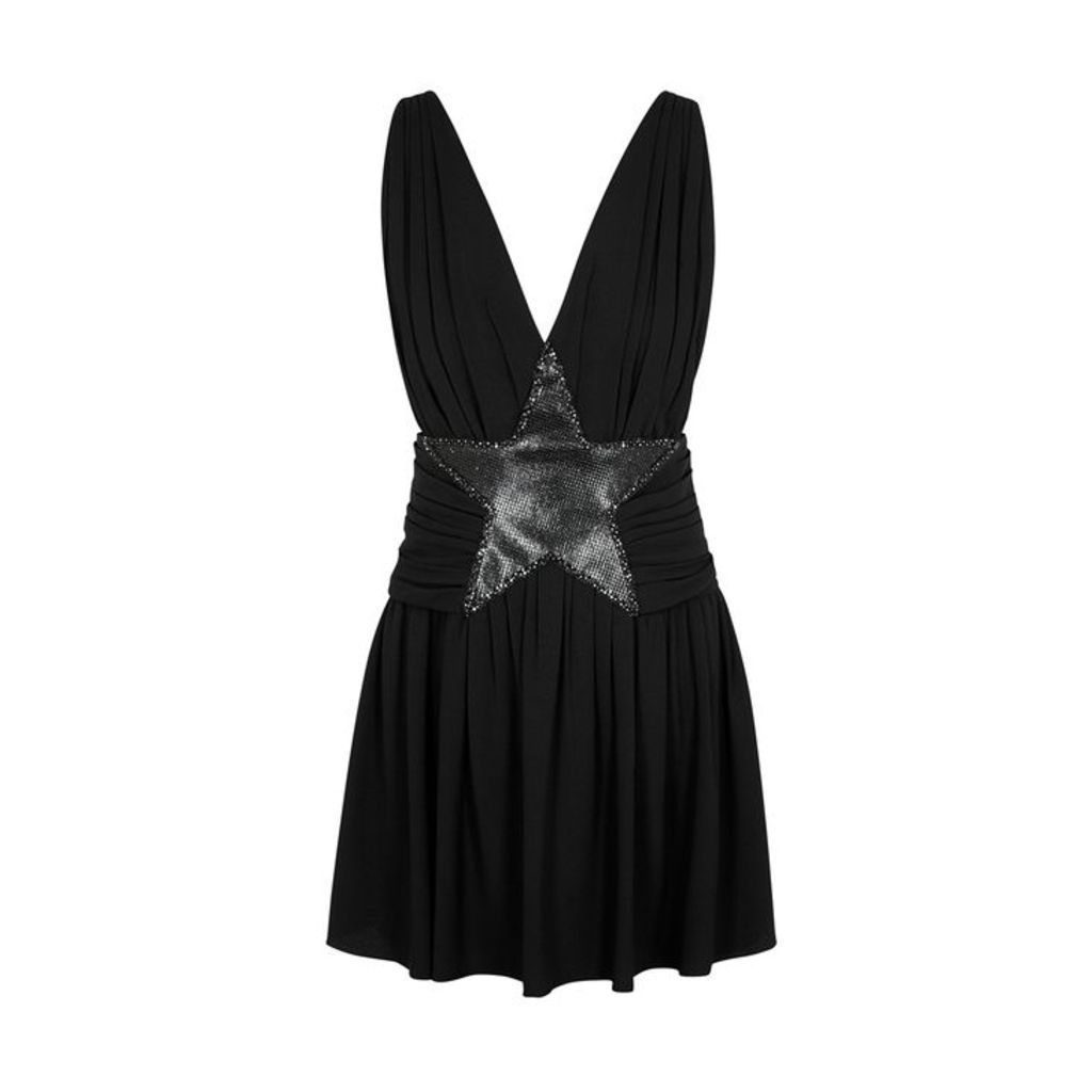 Saint Laurent Black Star-appliquÃ©d Mini Dress