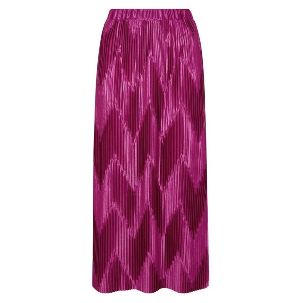 Givenchy Fuchsia Zigzag-pleated Satin Skirt