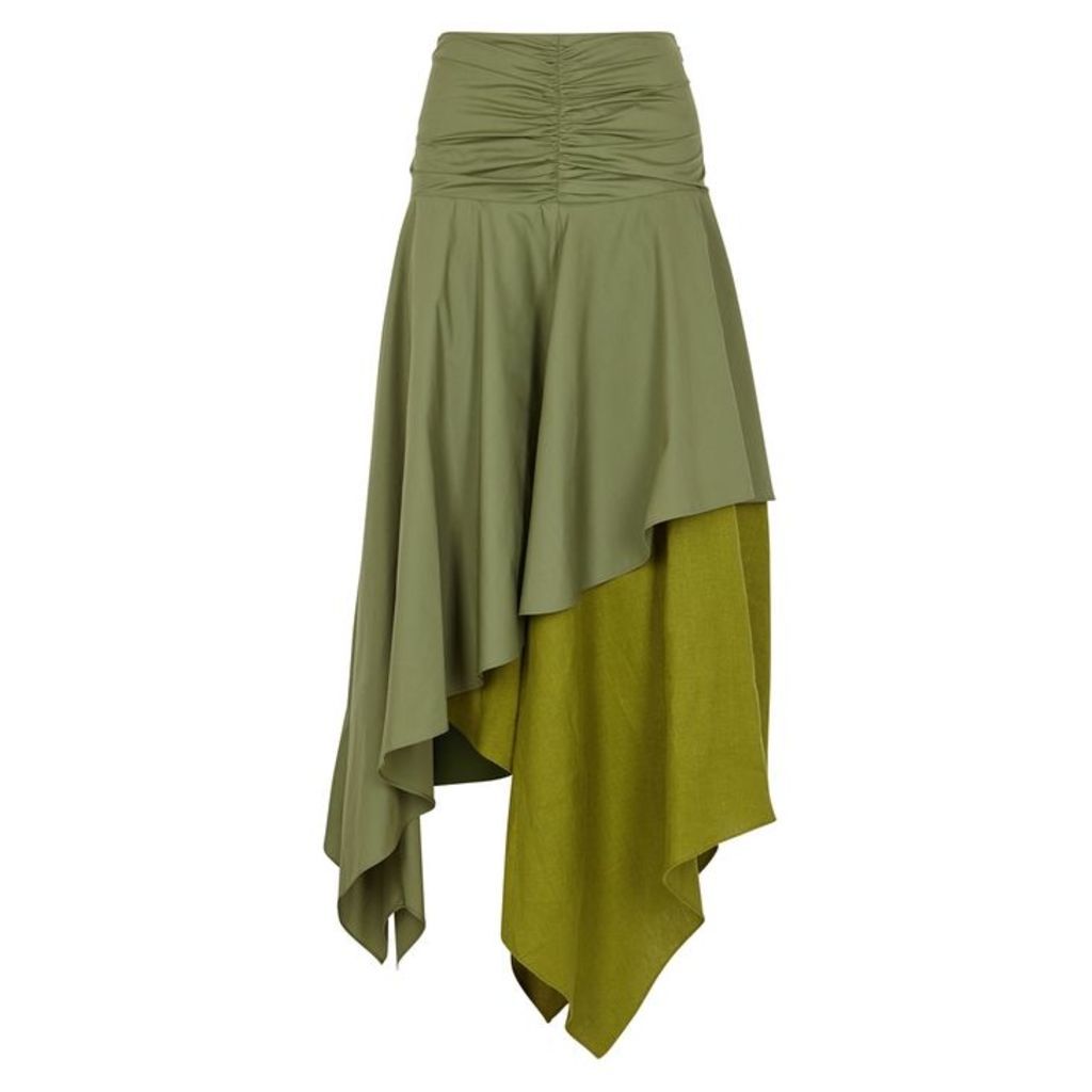 Loewe Army Green Ruched Asymmetric Skirt