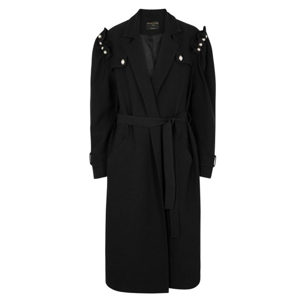 Mother Of Pearl Black Faux Pearl-embellished Coat
