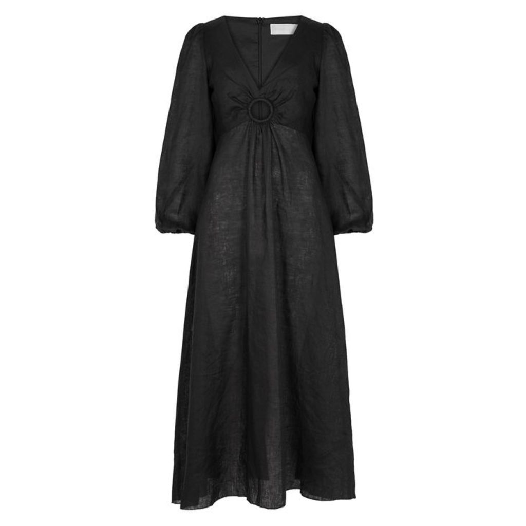 Zimmermann Wayfarer Black Linen Midi Dress
