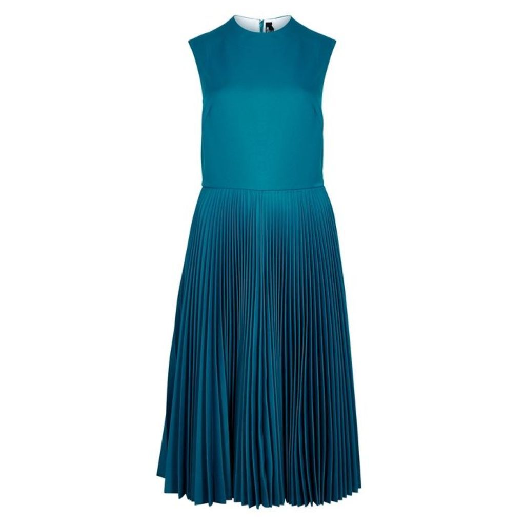 Calvin Klein 205W39NYC Turquoise Pleated Twill Midi Dress