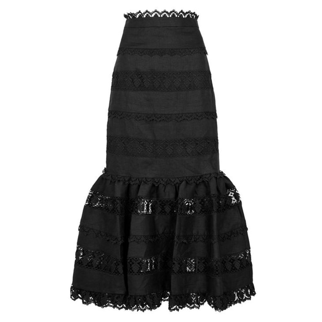 Zimmermann Wayfarer Lace-trimmed Linen Midi Skirt