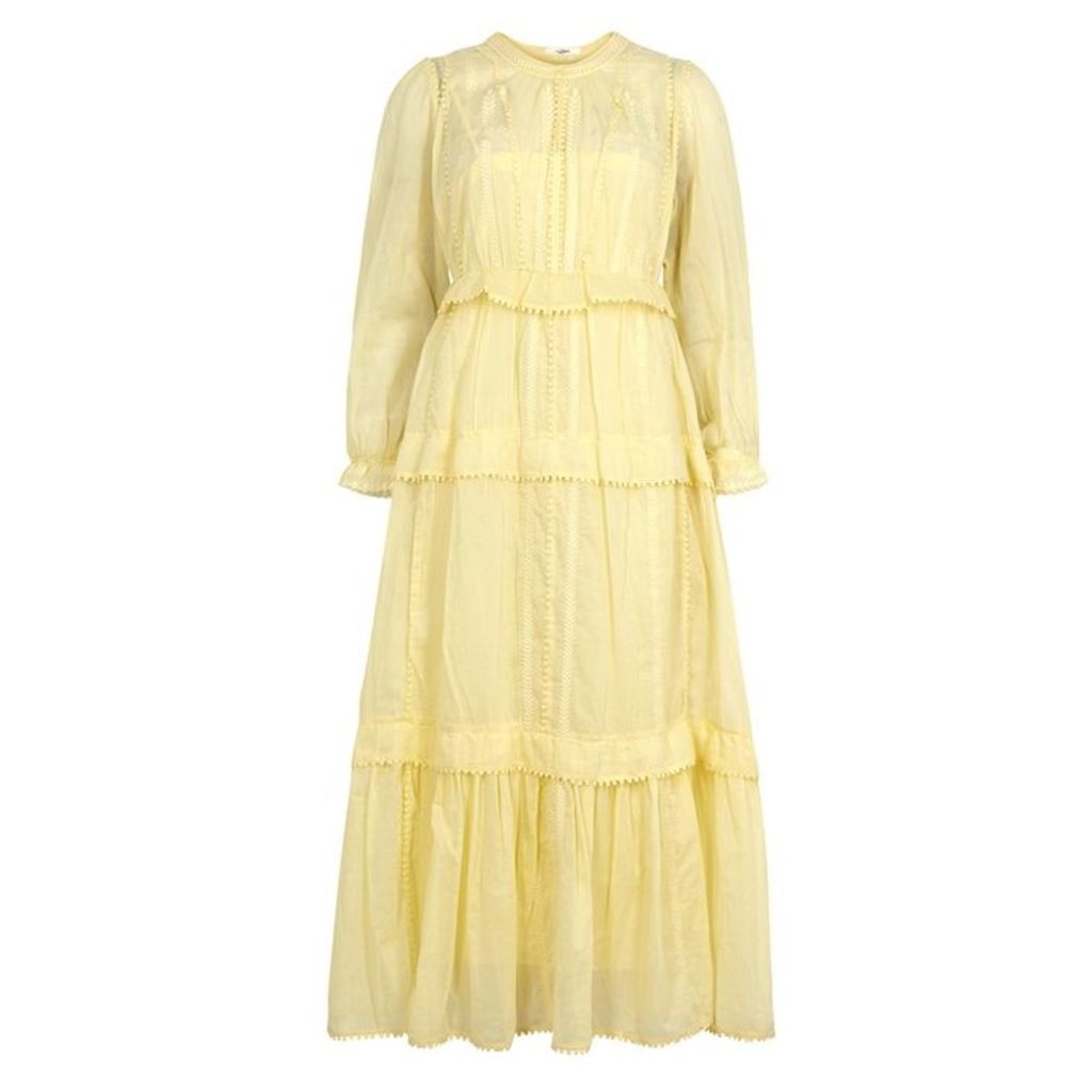 Isabel Marant Ã‰toile Aboni Yellow Embroidered Cotton Midi Dress