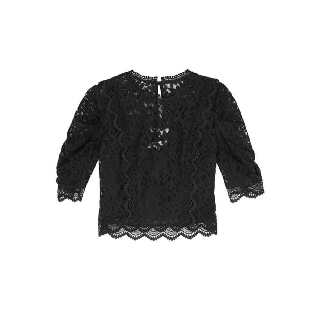 MILLY Felicity Black Cropped Lace Top