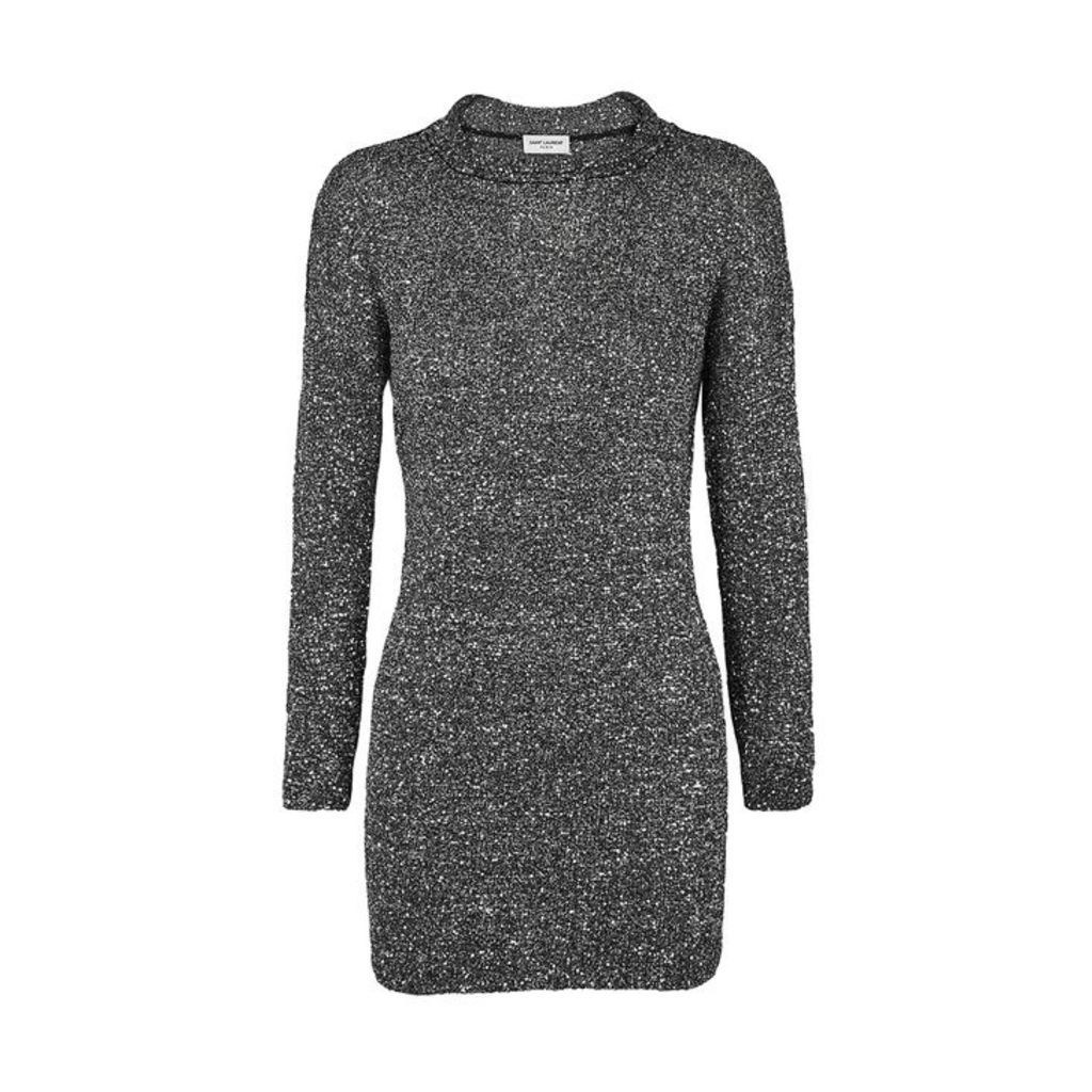 Saint Laurent Black Sequinned Stretch-knit Mini Dress